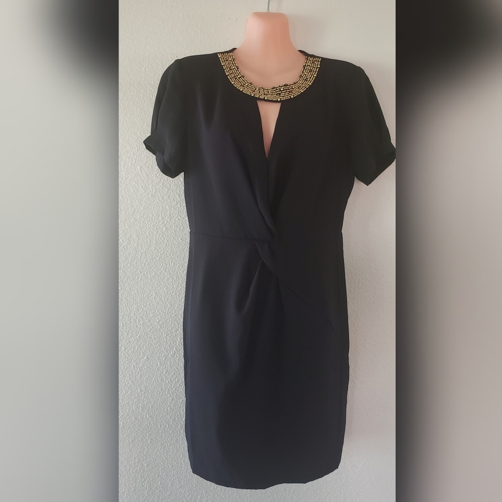 FOREVER 21 Black Dress with Gold Beaded Collar